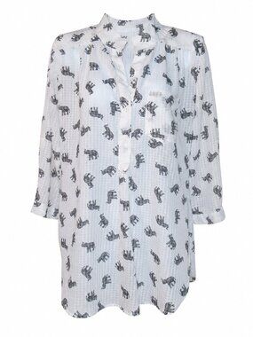 Cals Elephant Print Button Front Blouse | Size Small